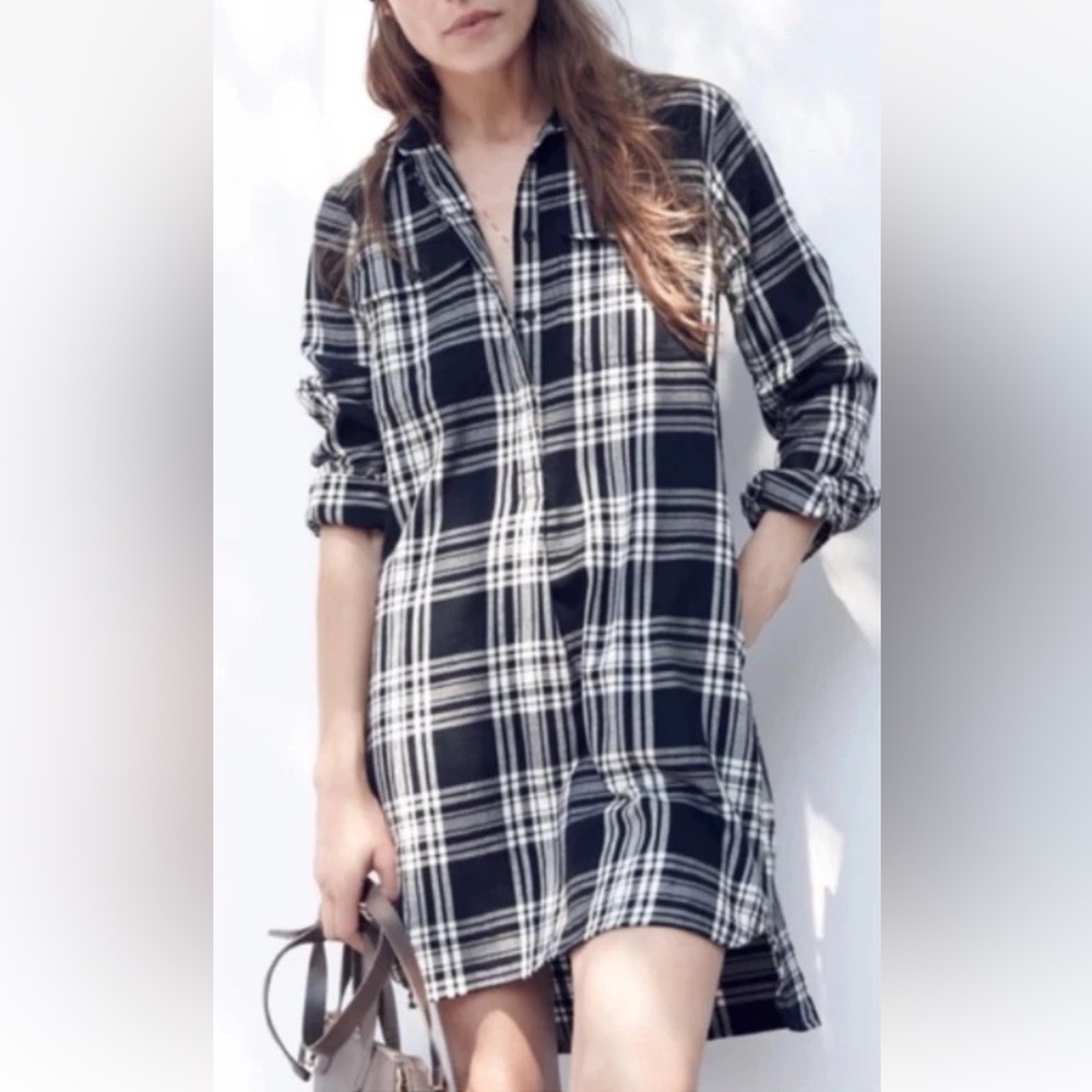 Madewell Daywalk Black White Glendale Plaid Dress‎ Womens Size Small (910)